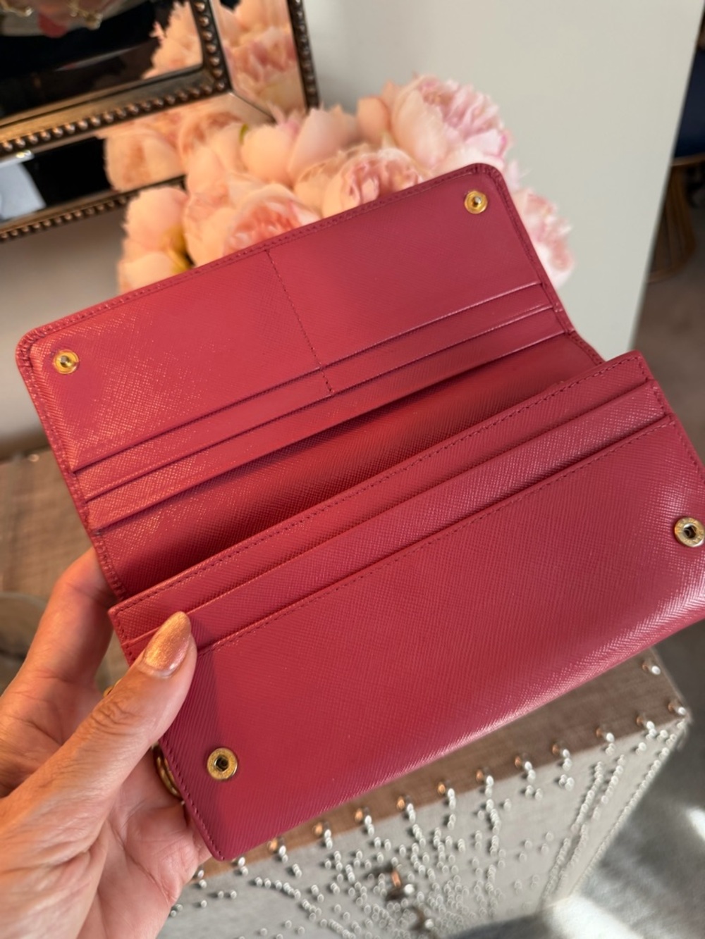 Prada like new Saffiano Leather Continental Bow Wallet - Pink - Picture 9 of 12